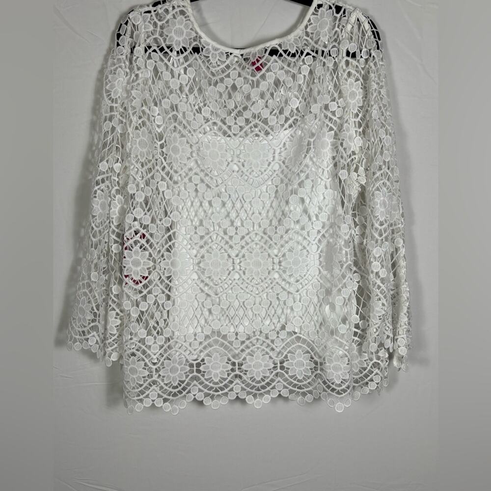 Vince Camuto Blouse Floral Crochet White PLUS 1X NWT - Picture 6 of 9